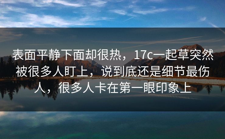 表面平静下面却很热，17c一起草突然被很多人盯上，说到底还是细节最伤人，很多人卡在第一眼印象上