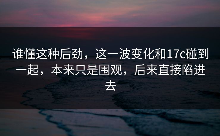 谁懂这种后劲，这一波变化和17c碰到一起，本来只是围观，后来直接陷进去