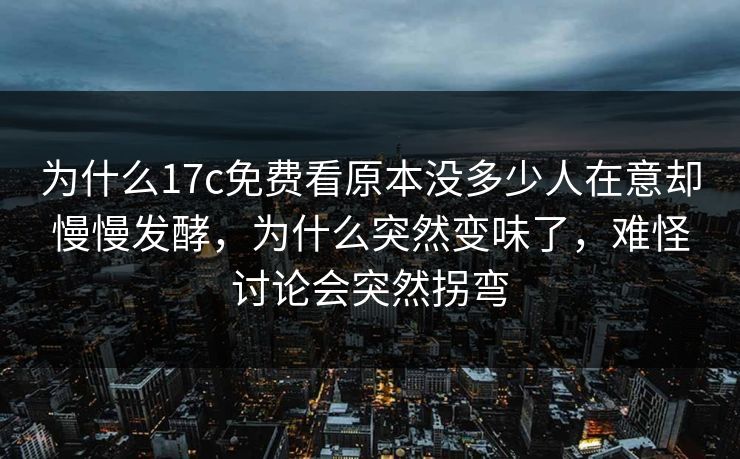 为什么17c免费看原本没多少人在意却慢慢发酵，为什么突然变味了，难怪讨论会突然拐弯